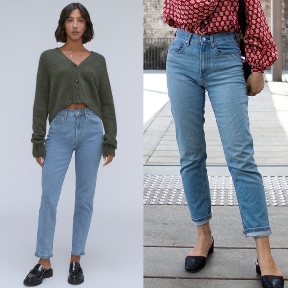 NEW EVERLANE 90s High Waist Straight Leg Distressed Stretch Denim Cheeky Jean 33 - Picture 3 of 15